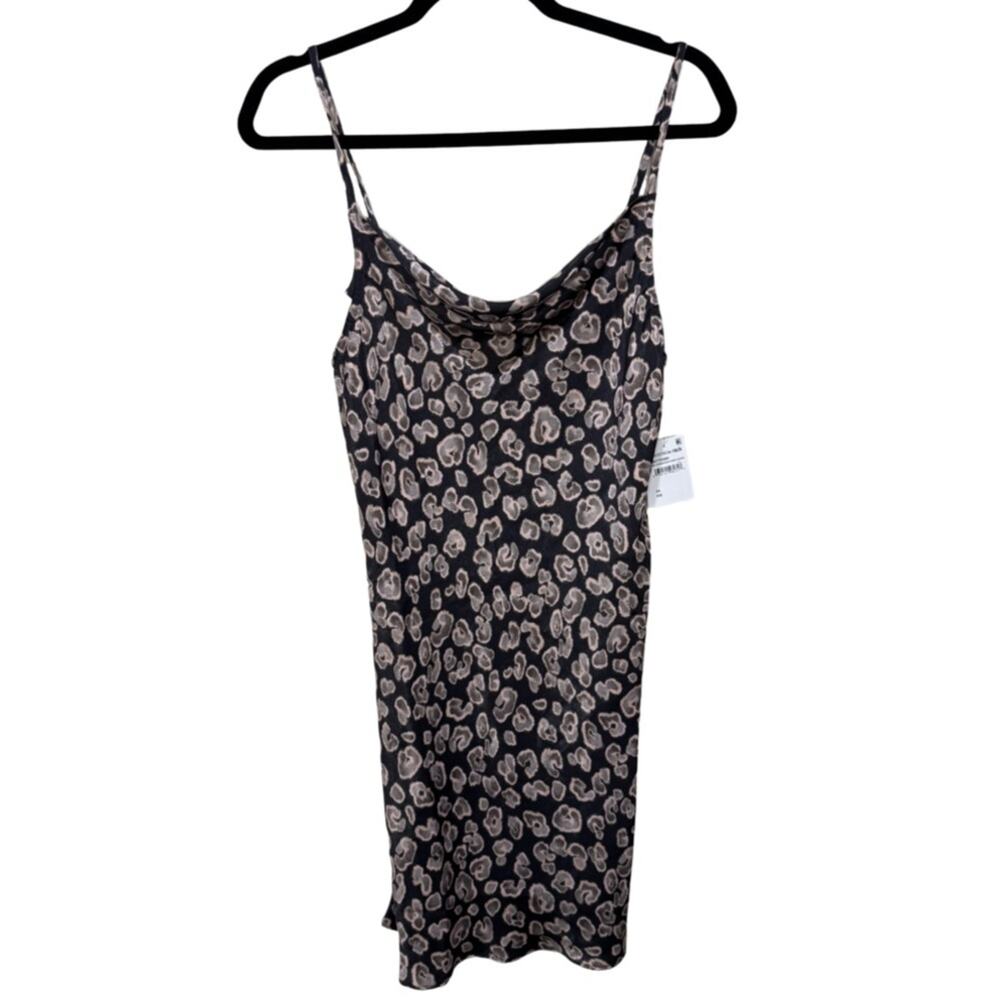 Abound Satin Cowl Neck Chemise Grey Stone Hedge Dress- Faded Leopard Size XS